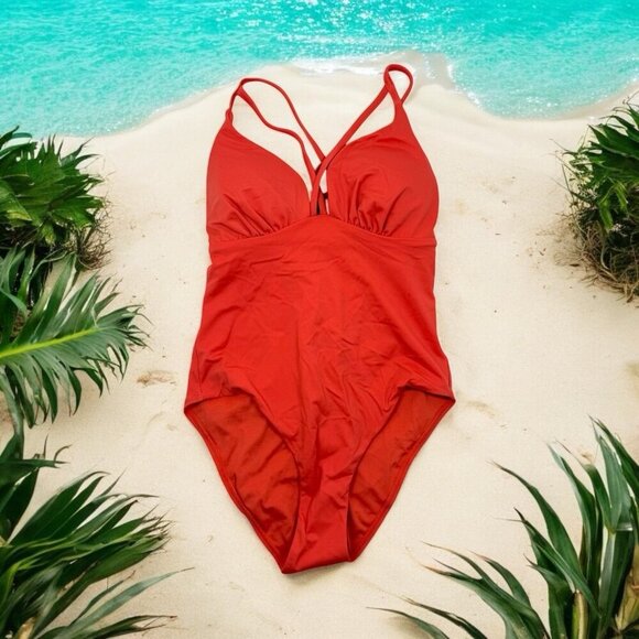 swimsuits for all one piece orange coverage beachy pool size 4 ashley graham - Picture 1 of 8